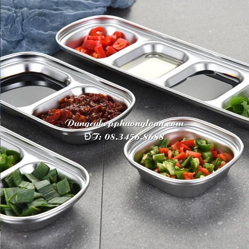 Khay chấm, bát chấm Hàn Quốc, khay gia vị Inox 304 loại 1 ngăn, 2 ngăn, 3 ngăn siêu sang trọng