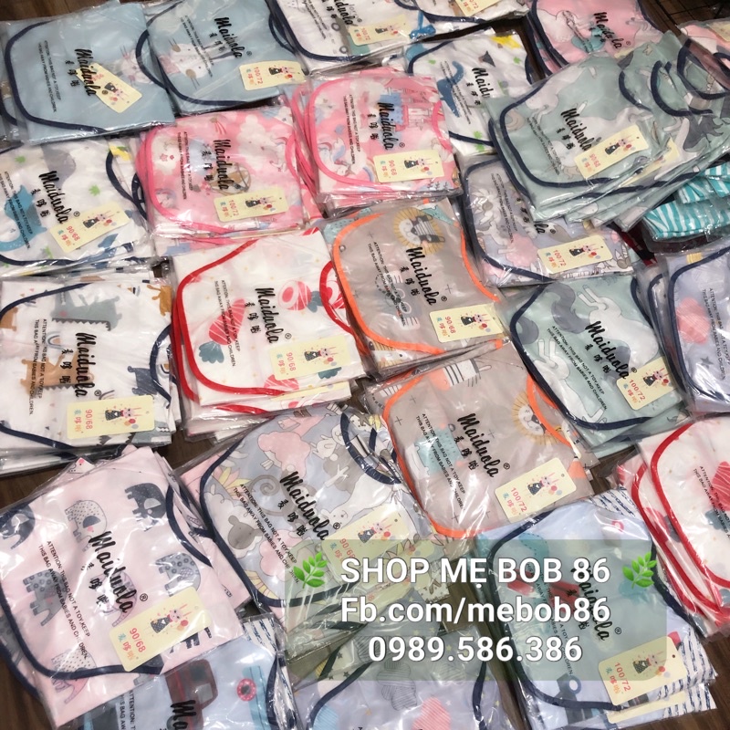 𝐒𝐡𝐨𝐩 𝐌𝐞̣ 𝐁𝐨𝐛 𝟖𝟔 - Áo yếm chống thấm dài tay cotton 2 lớp có máng hứng ngang ngực thông minh