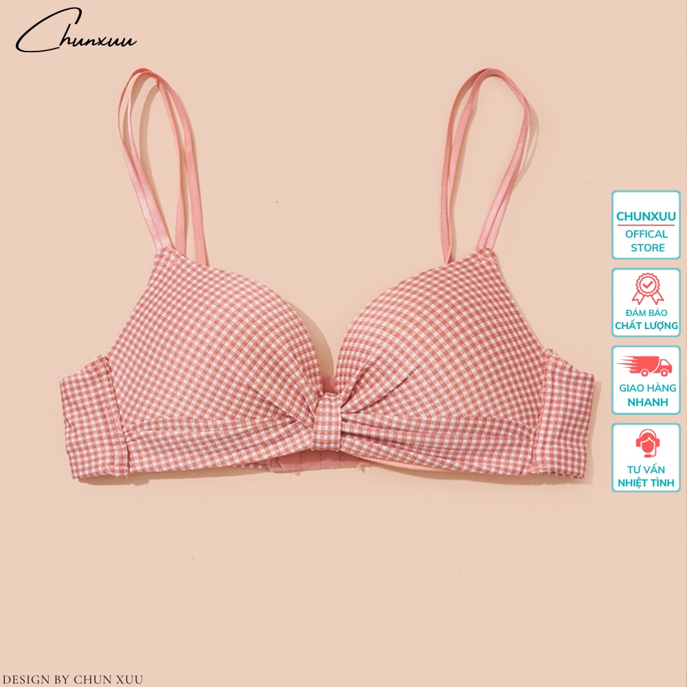 Áo lót nữ thiết kế kẻ caro trẻ trung đệm vừa không gọng nâng ngực gợi cảm có lỗ thông hơi ChunXuu- AV44
