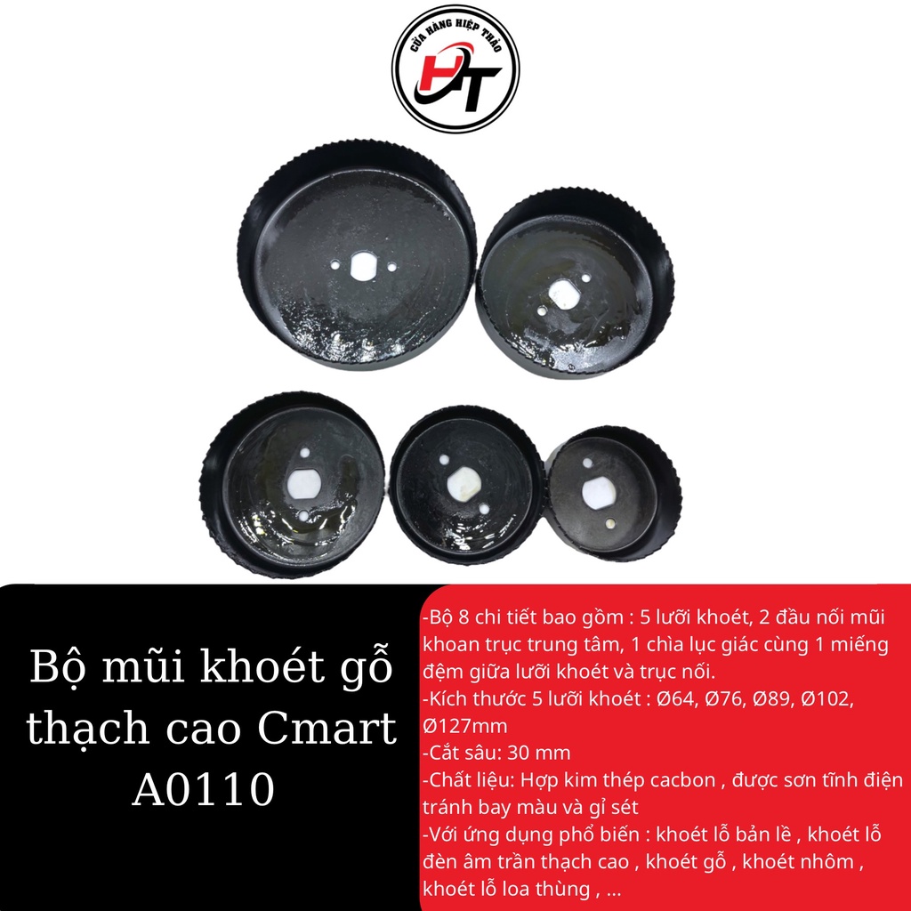 Bộ mũi khoét gỗ thạch cao lỗ tròn khoan khoét trần 8 chi tiết Cmart chính hãng BMKTC-8CT-CM-A0110