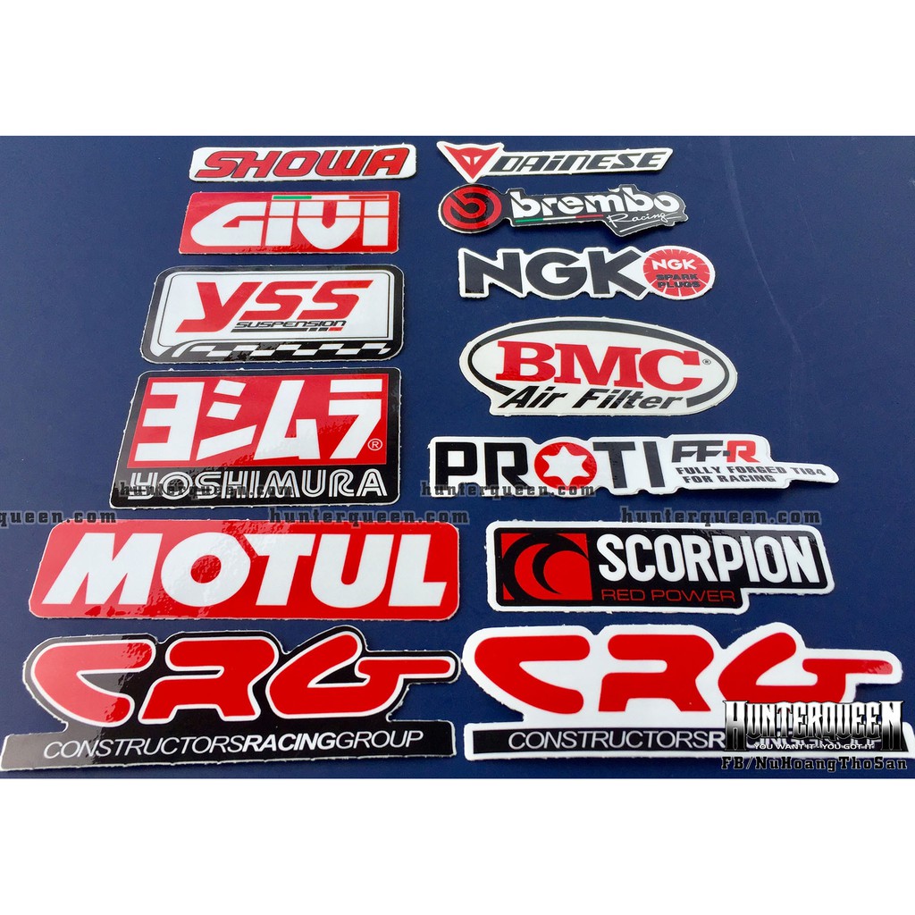 Bộ 13 logo đỏ trắng, decal dán xe máy, nón bảo hiểm.. Sticker chống nước, bền màu. Hình dán đẹp