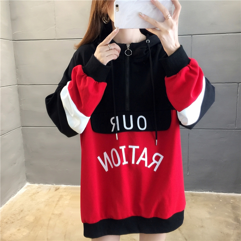 áo hoodie dáng rộng tay dài có khóa kéo