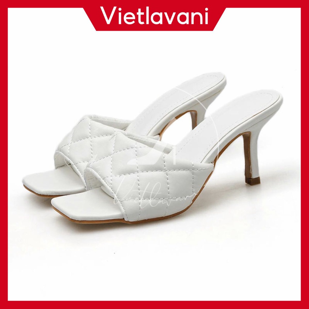 Guốc nữ mã LTG12 mũi vuông gót nhọn cao 7cm trẻ trung xinh đẹp có 2 màu trắng và đen