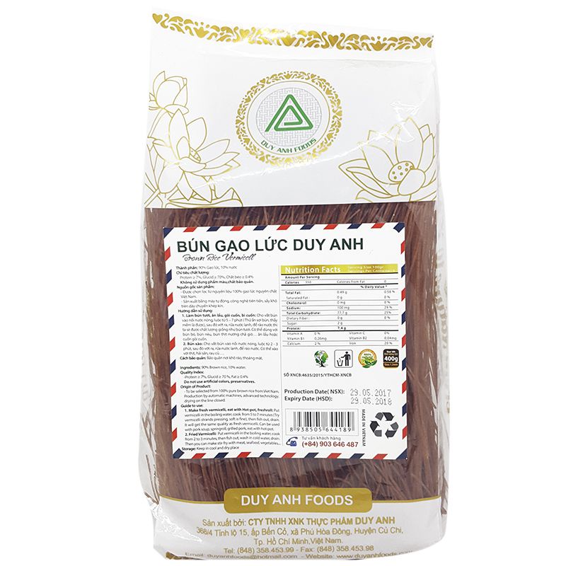 Bún Gạo Lức Duy Anh gói 400g - Brown Rice Vermicelli