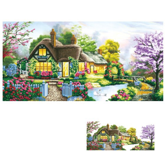 TRANH ĐÍNH ĐÁ Ngôi nhà hạnh phúc LV290 |146x75cm| - Chưa đính