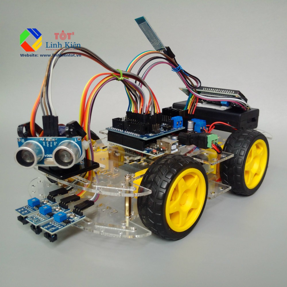 (Kèm code) Bộ xe robot thông minh 4 bánh - Smart Car KIT 4 Wheel DIY