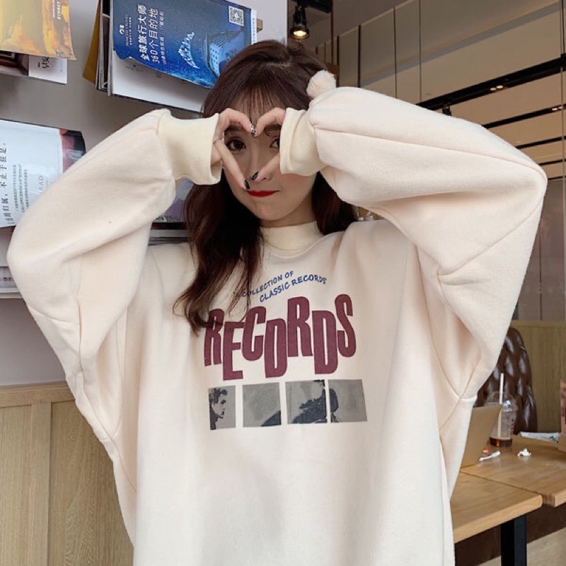 Áo Sweater Nỉ Dài Tay Chữ In Thời Trang Hàn Quốc (sẵn xanh)