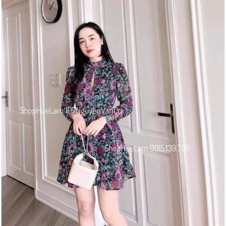 ZARA Đức - Đầm voan hoa auth new tag chính hãng dáng xòe tay dài sheer voan chiffon gân cao cấp