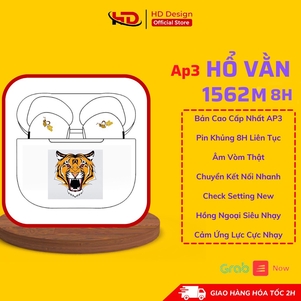 Tai Nghe Không Dây Bluetooth HD3 Hổ Vằn - Âm Thanh Vòm - Định Vị - Sạc Không Dây - Kháng Nước - Pin Cực Trâu