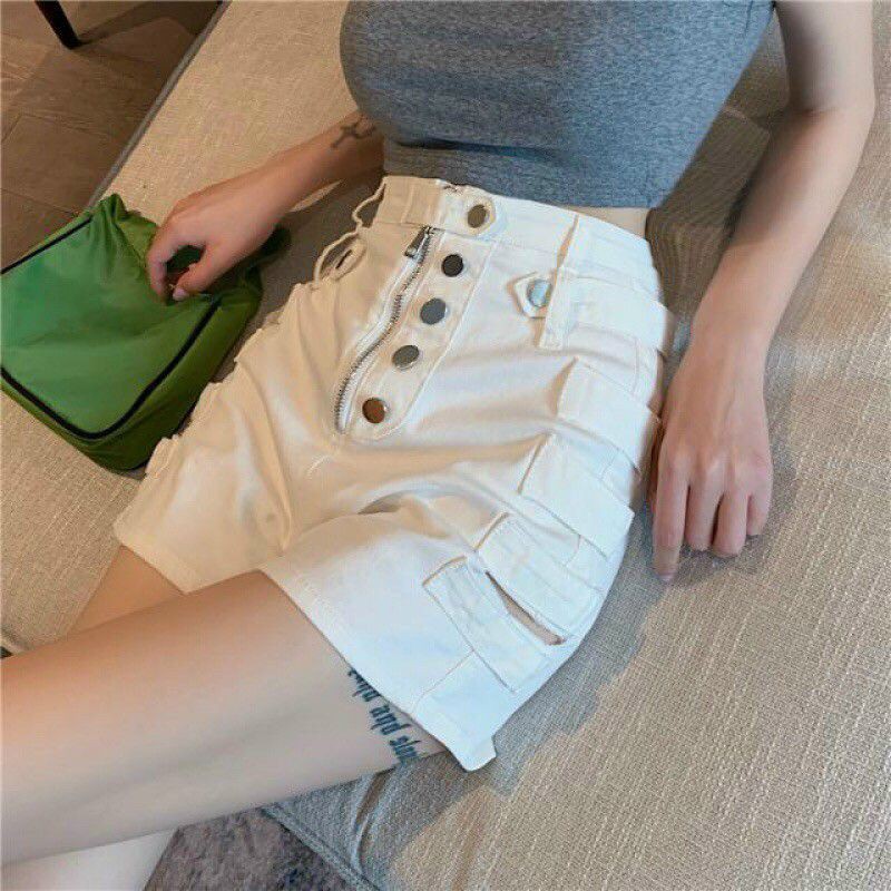 Quần kaki lưng cao phối dây kéo