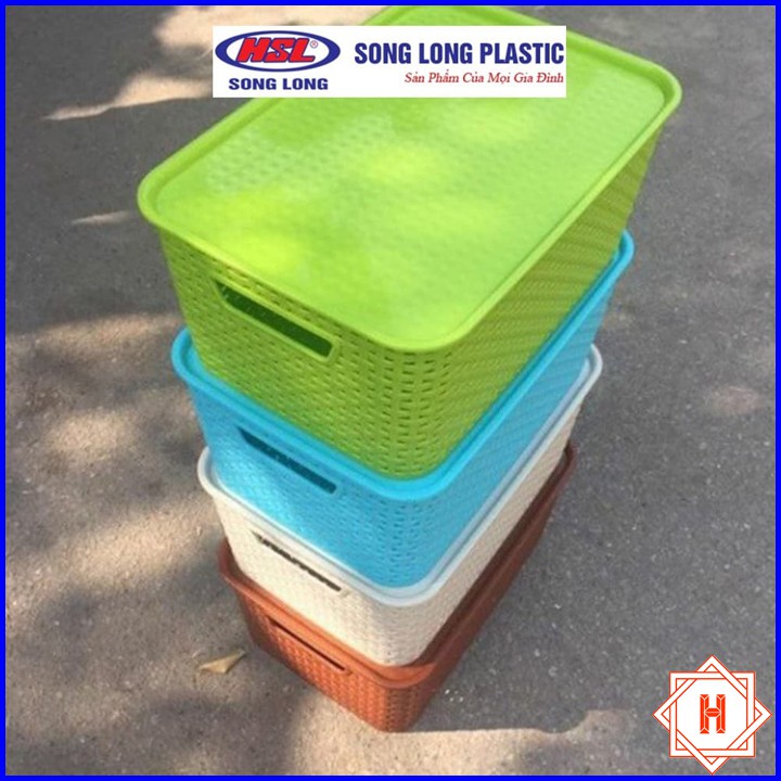 Song Long Plastic Giỏ nhựa đựng đồ có nắp đa năng tiện dụng, nhiều size { H }