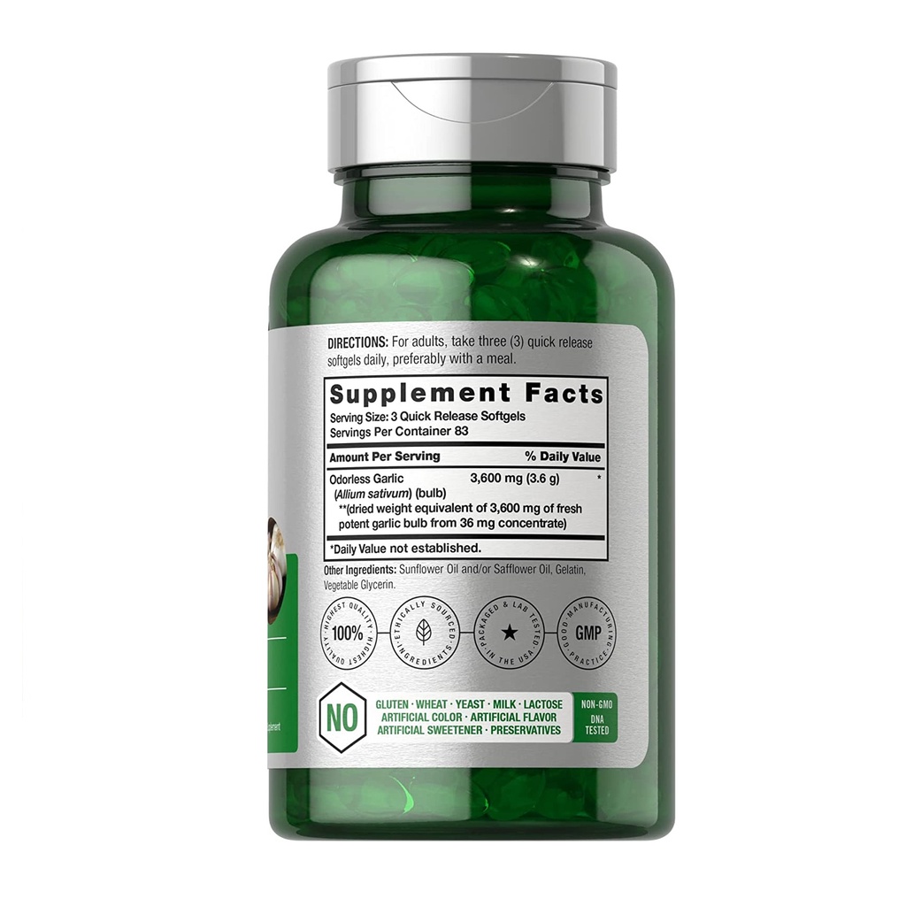 Horbaach Odorless Garlic 3600mg - Viên uống tinh dầu tỏi không mùi hỗ trợ tim mạch, tăng cường miễn dịch 250 viên