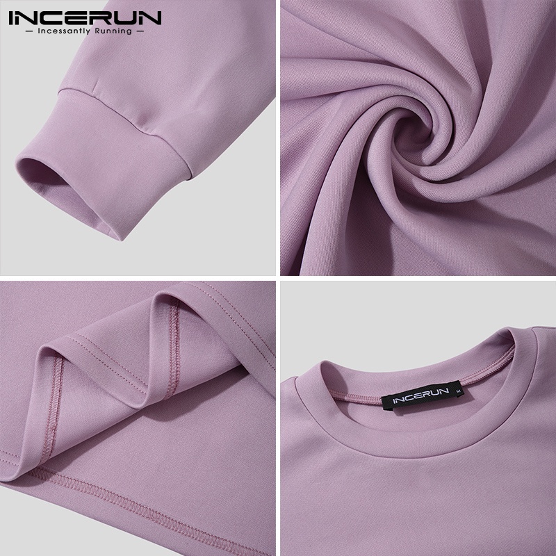 Áo Sweatshirt INCERUN cổ tròn tay dài màu trơn đơn giản dành cho nam