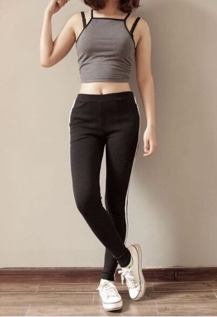 Quần legging viền hai sọc hình thật chụp sàn | BigBuy360 - bigbuy360.vn