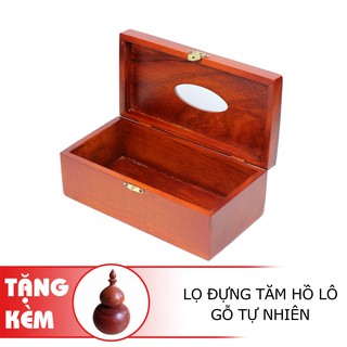 Combo hộp đựng giấy ăn gỗ trơn và lọ đựng tăm hồ lô cao cấp