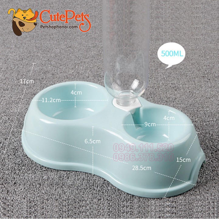 Bát nhựa đôi tự động cho chó mèo có sẵn chai đi kèm 500ml - CutePets