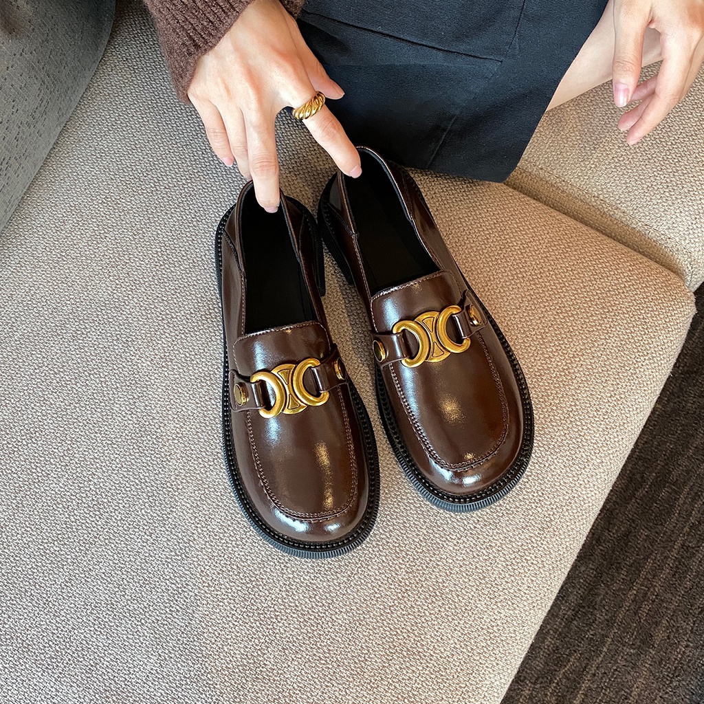 Giày Da Lót Nhung Dày Dặn Phong Cách Thời Trang Anh Quốc 2021 Dành Cho Nữ