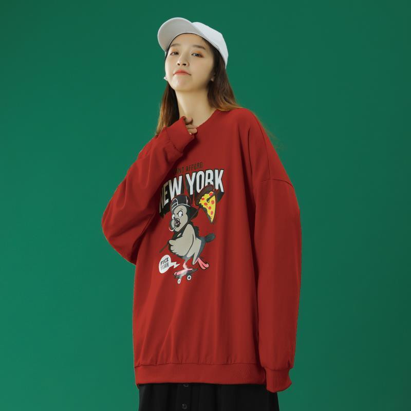 Áo cotton tay dài dáng rộng phong cách Harajuku Hàn Quốc trẻ trung