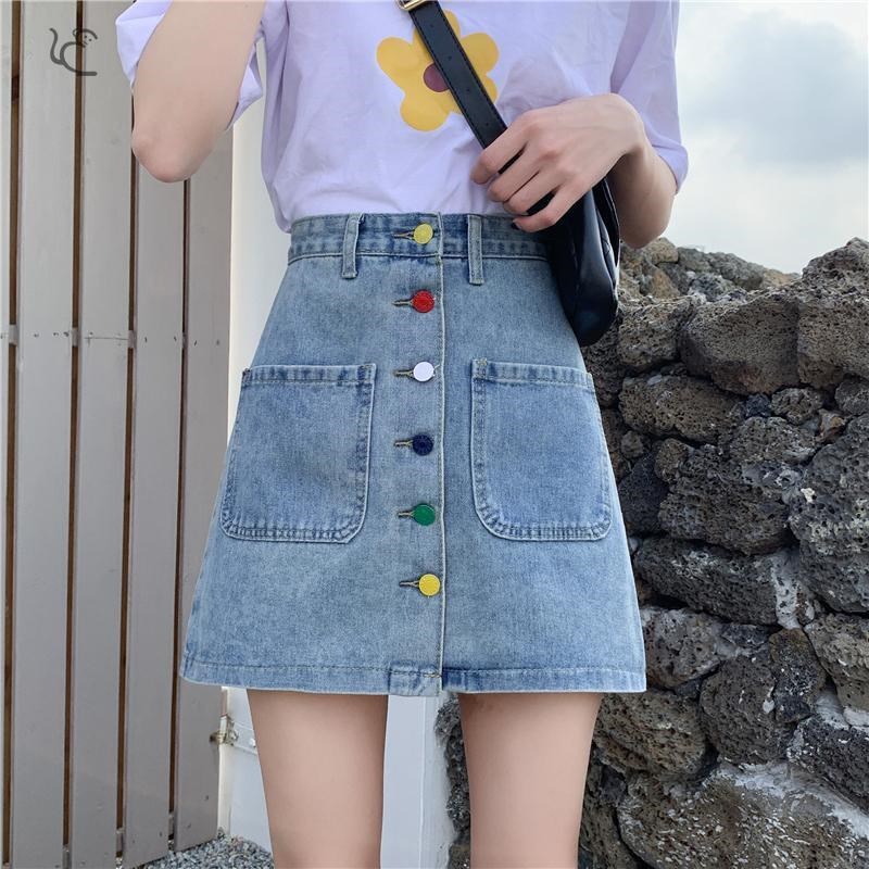 Chân váy jean chữ a đính cúc nhiều màu sắc | BigBuy360 - bigbuy360.vn