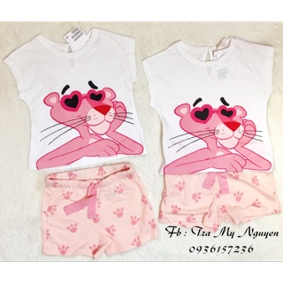 Bộ áo + quần cotton báo hồng HM auth