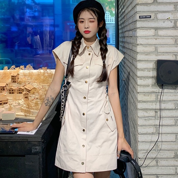 Đầm Tay Ngắn Cổ Polo Thời Trang Mùa Hè Phong Cách Mới Cho Nữ