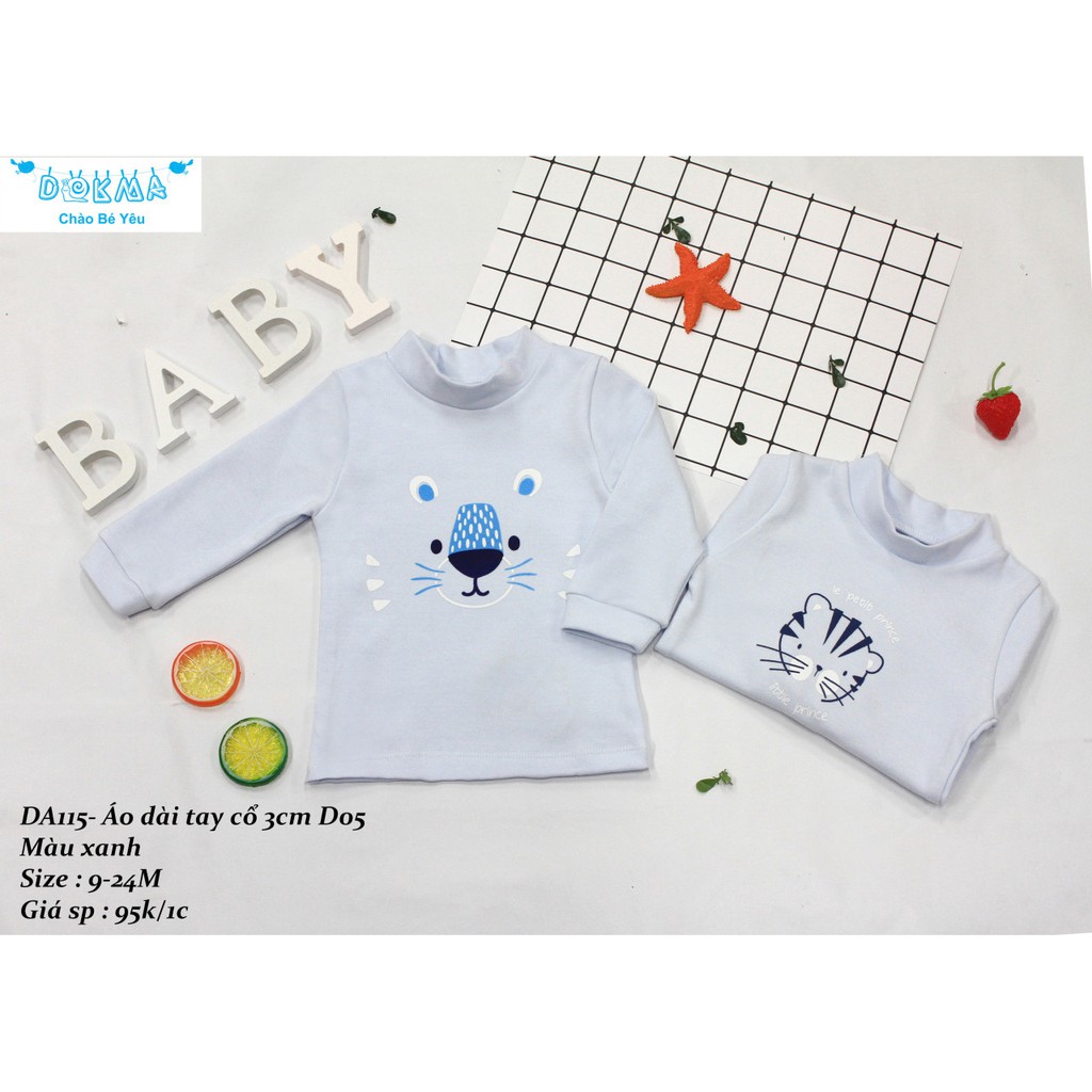 Dokma- Áo cổ ba phân cotton len cho bé 9-24m