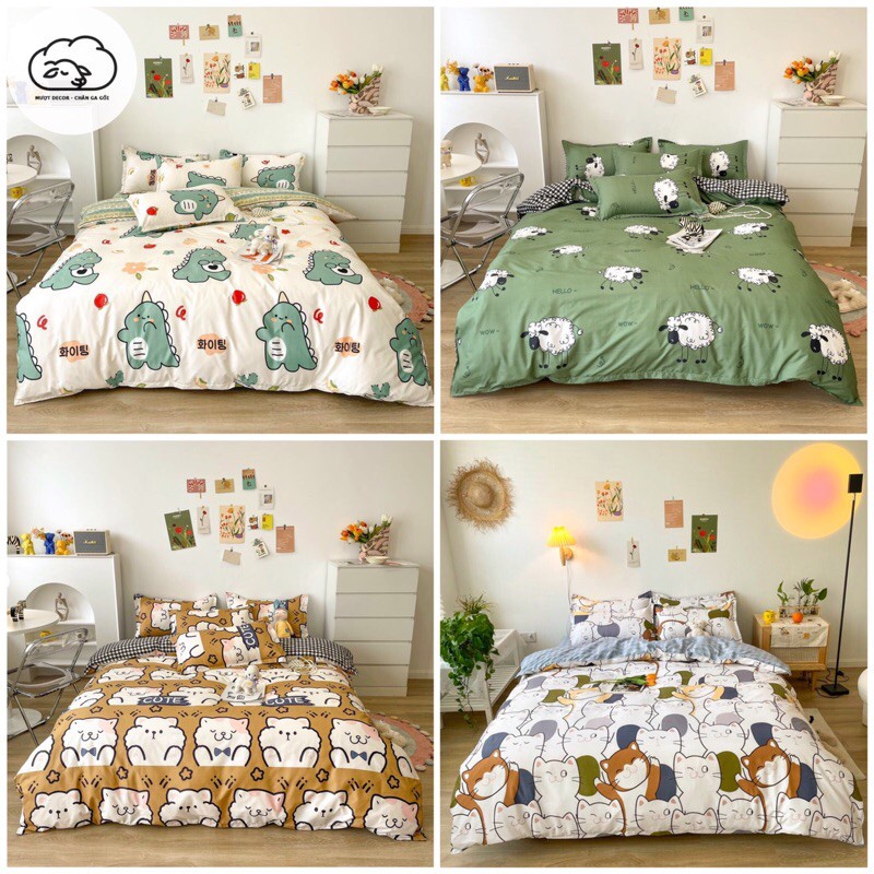 Bộ Chăn Ga Gối ❤️ Cotton Poly đáng yêu Mượt Decor chăn ga Hàn Quốc miễn phí bo chun đủ size đệm