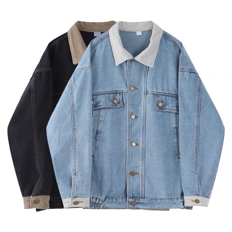 [SẴN] Áo Khoác Jeans Oversize Mix Cổ Nhung Nam Nữ (Kèm Ảnh Cận Chất)