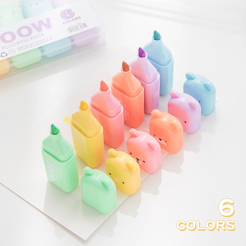 Set 4 / 6 Phấn Bắt Sáng Mini Màu Macaron Họa Tiết Gấu Hoạt Hình Dễ Thương