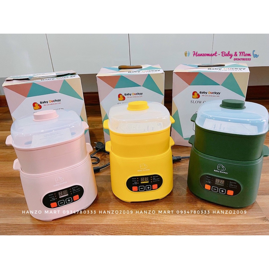 Nồi Nấu Cháo Chậm Cho Bé Baby Duckyy, Hầm Cháo Chậm, Ninh Đa Năng Cho Bé_Baby Duckyy KALI 001 0.8L_Kèm Lồng Hấp