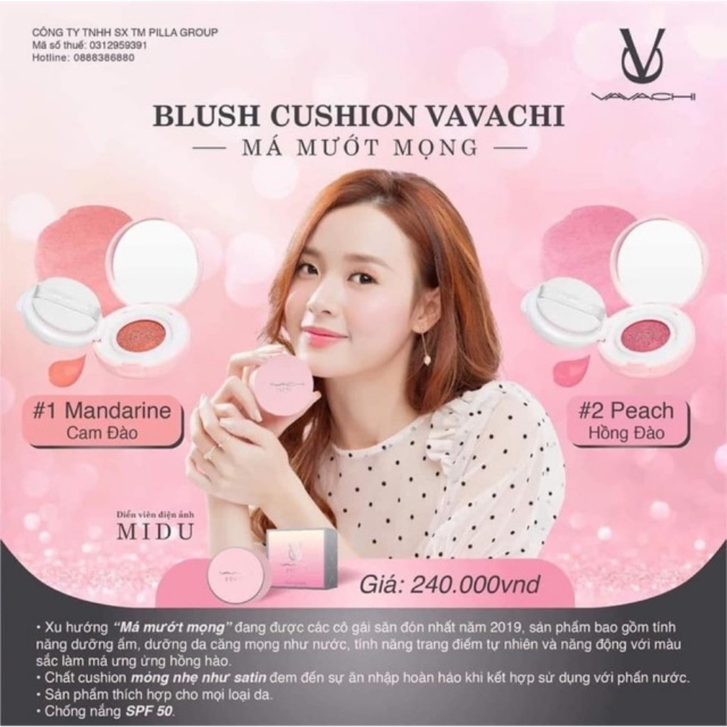 Phấn má hồng dạng kem Vavachi Blush Cushion lâu trôi, phù hợp nhiều tone da, bắt sáng tốt-MyMycosmetic