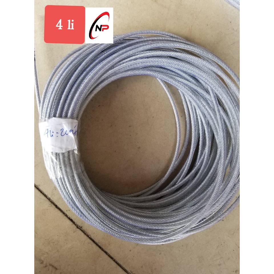 10 Mét Cáp Bọc nhựa 4mm tặng kèm 1 tăng đơ,2 ốc siết cáp.Làm dây phơi quần áo chống hoen rỉ..kimkhinhatphat