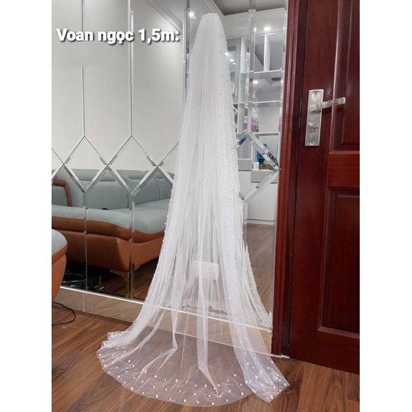 Voan cô dâu dài 1,5m-3m đính hạt trai