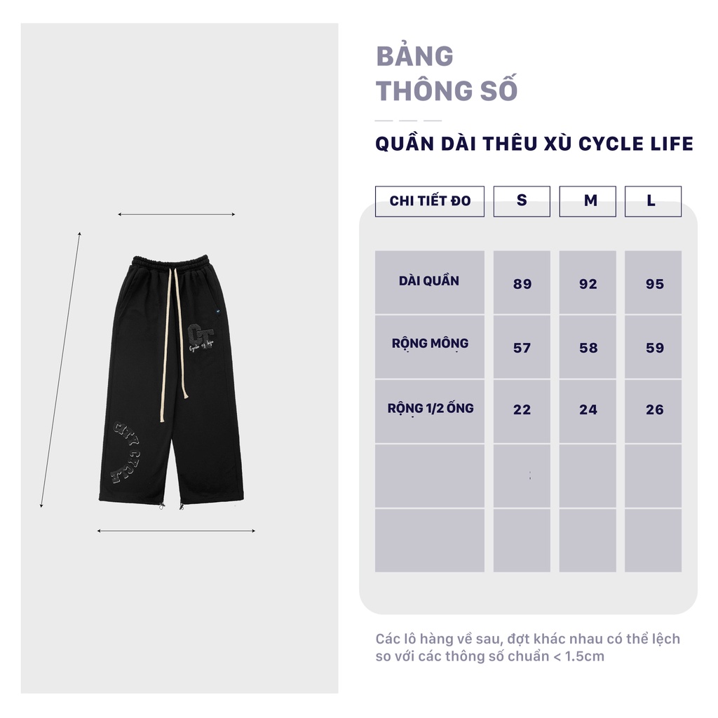 Quần dài ống rộng local brand Life City Cycle thêu xù unisex form suông cạp chun nam nữ oversize
