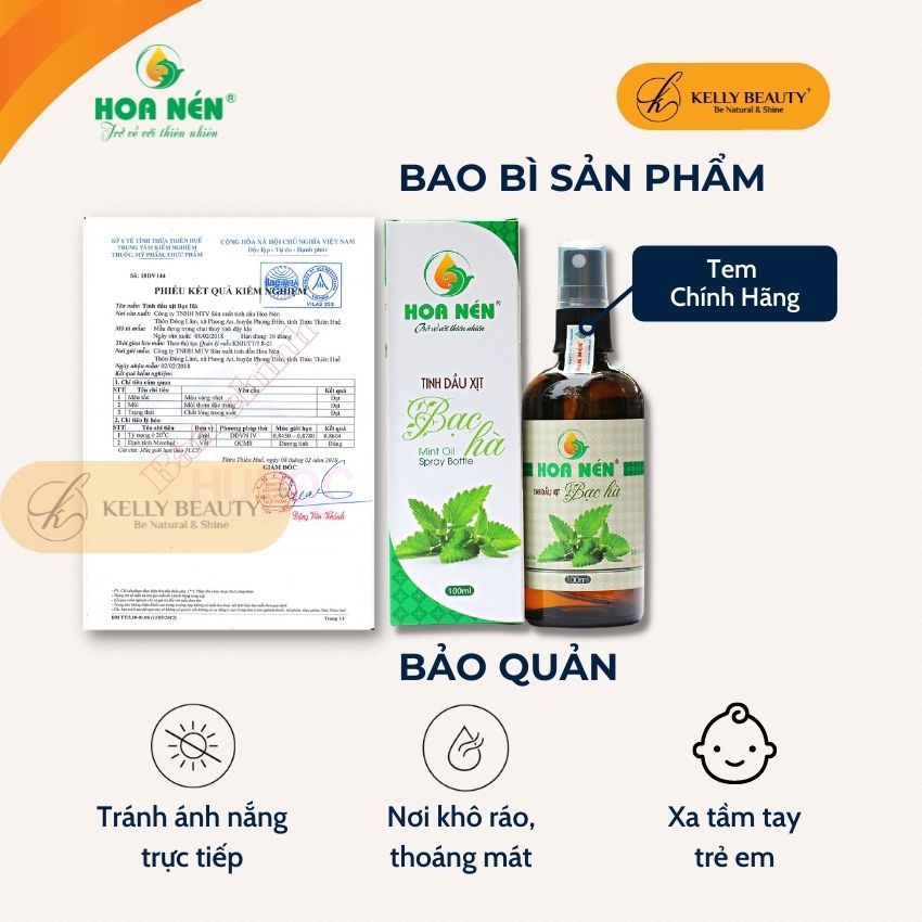 Tinh Dầu Xịt Bạc Hà HOA NÉN 100ml - Khử Mùi, Kháng Khuẩn; Thanh Lọc Không Khí, Đuổi Côn Trùng | Kelly Beauty