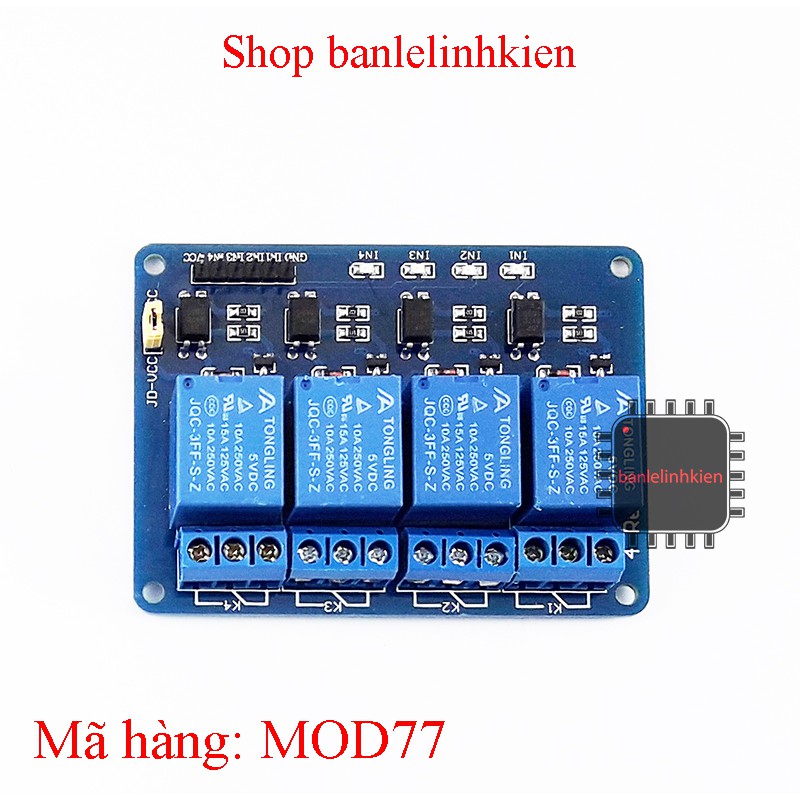 Module relay 5v 4 kênh đóng cắt mạch điện 220v 10A có cách ly quang