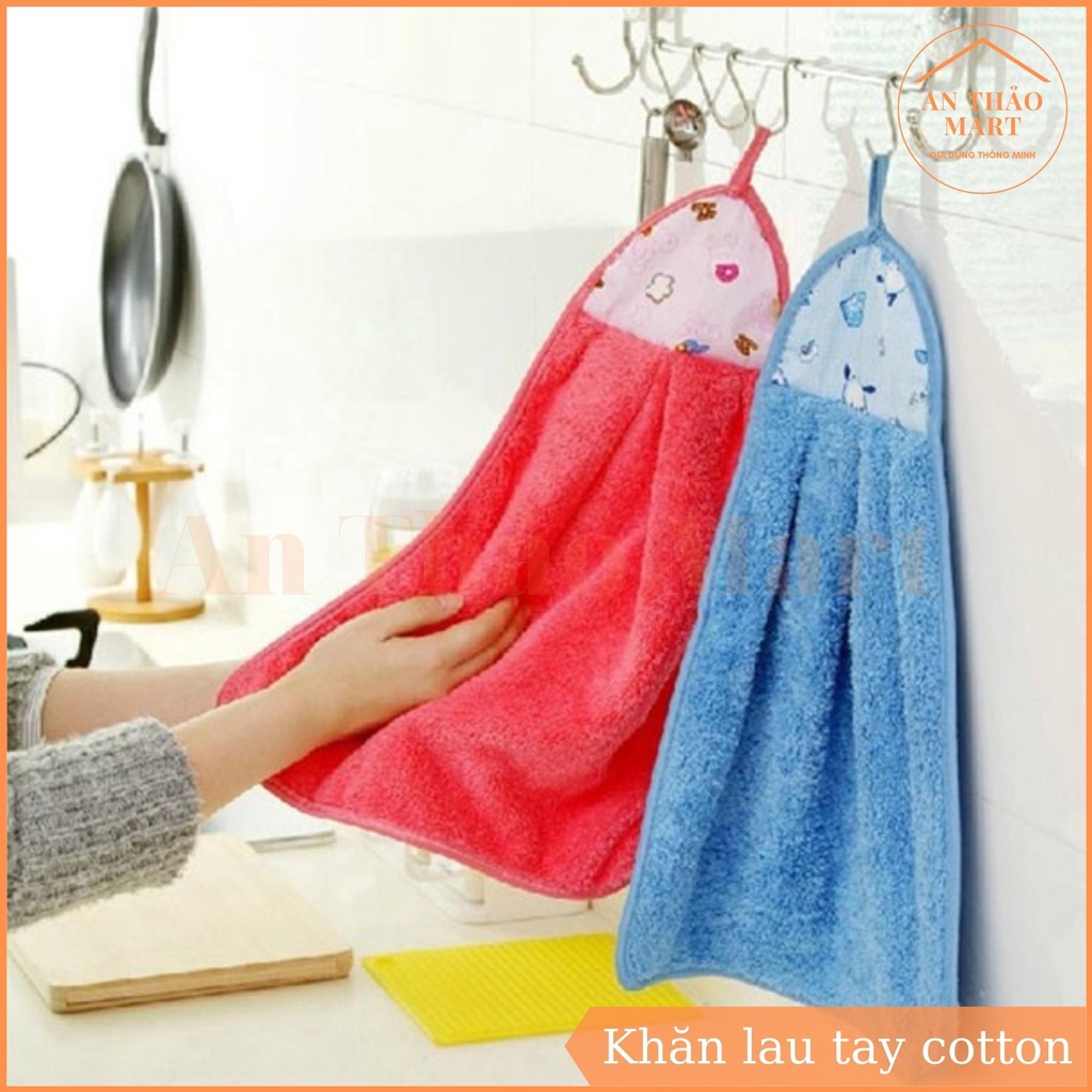 Khăn Lau Tay Cotton Nhà Bếp Có Móc Treo Tường Thấm Hút Tốt