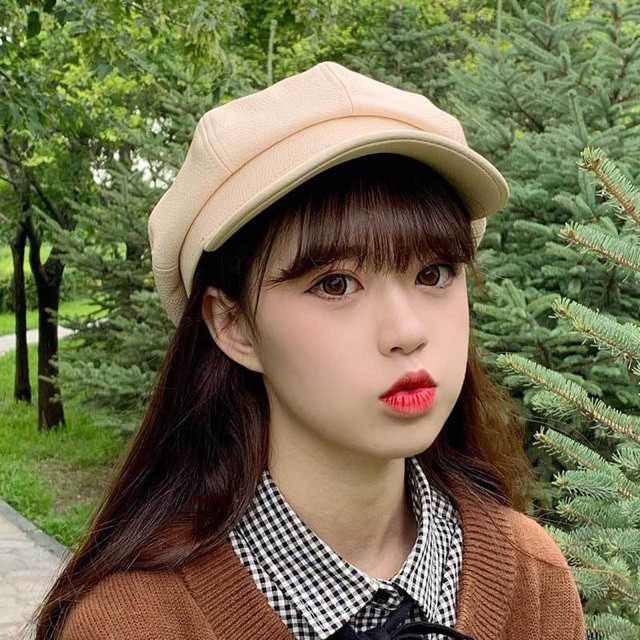 Mũ Beret Da ⚡️FREESHIP⚡️Giảm 10k Khi Nhập [MULU10K0] Nón Nồi Da Nữ Có Cạp Viền