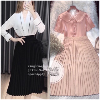 Chân váy dài dập ly 2 màu đen be(đủ size SML)