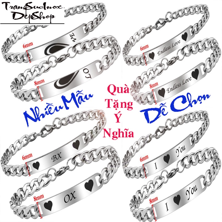 Lắc tay cặp đôi nam nữ (02 chiếc) bằng inox sáng đẹp, không đen, không gỉ, quà tặng ý nghĩa cho người yêu