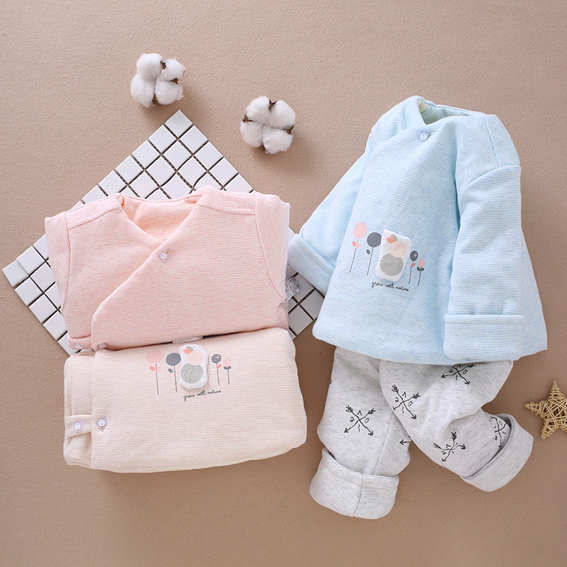 Bộ dài tay cotton trần bông cho bé sơ sinh 3-9kg, hàng đẹp xuất Hàn - BO36