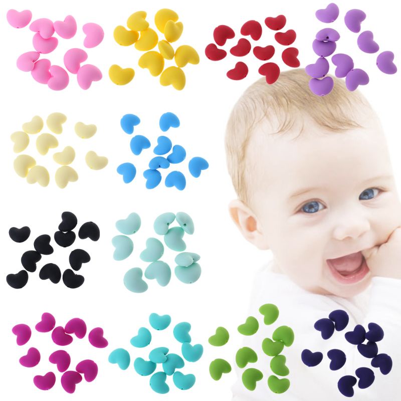 Bộ 10 Hạt Silicone Xỏ Vòng Cổ / Núm Vú Giả DIY Cho Bé Ngậm Mọc Răng