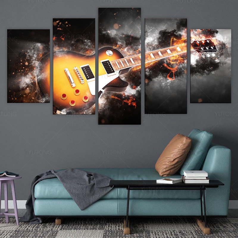 Bộ 5 Tranh Treo Tường Trang Trí Nội Thất Hình Đàn Guitar