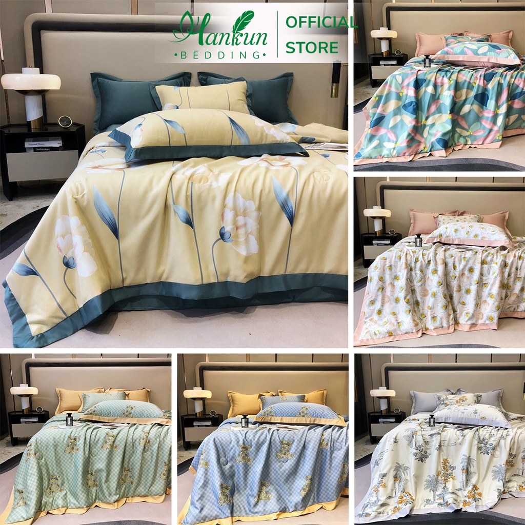 Chăn mền hè lụa thái tencel Hankun  bo viền chần bông kháng khuẩn siêu mát