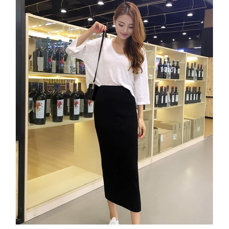 chân váy bút chì dài xẻ tà vải mịn đẹp cho giãn 4 chiều Cv26
