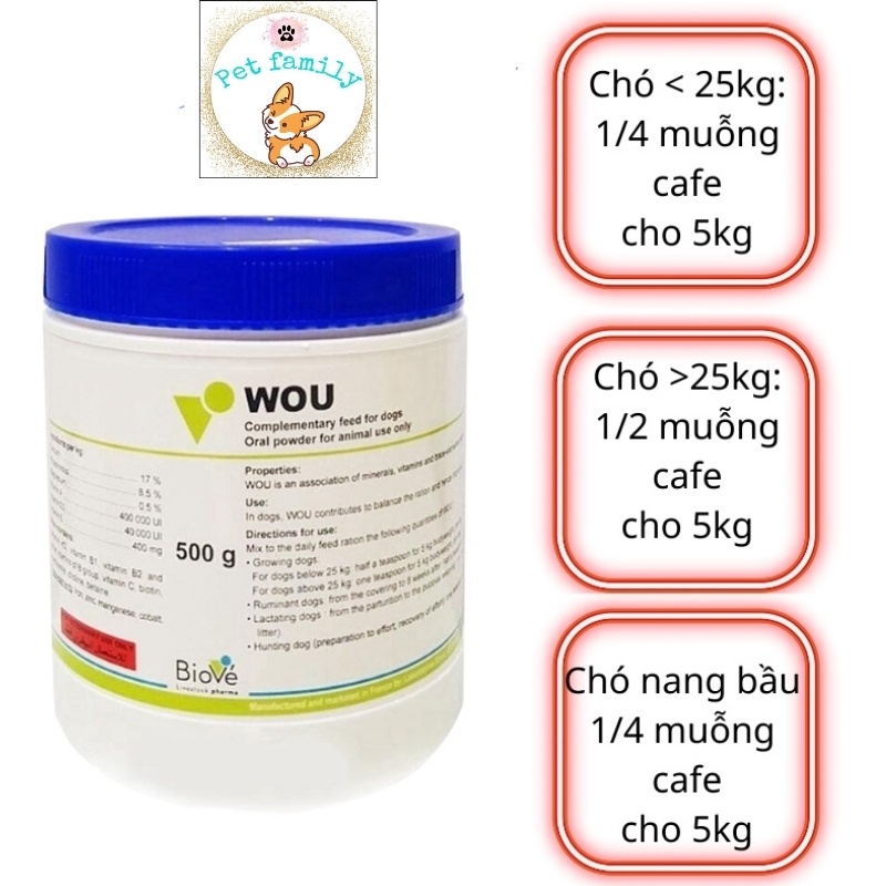 Bột khoáng WOU cho chó mèo thú cưng 500gr -familypetshop.vn
