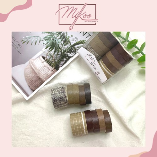Set 10 cuộn washi theo chủ đề, nhiều màu sắc, trang trí sổ tay