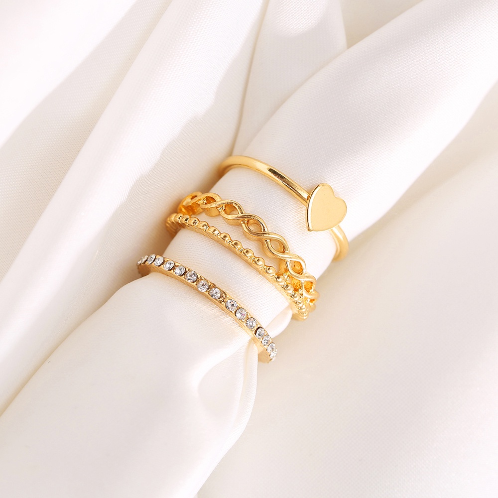 Set 3 Nhẫn Mạ Vàng Mặt Trái Tim Đính Đá Pha Lê