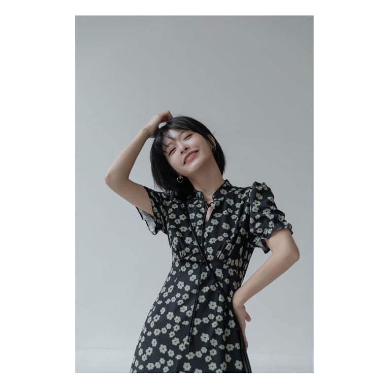 Đầm Sườn Xám Cách Tân Tay Phồng Ngắn In Hoa Thời Trang Mùa Hè Hàng Mới Dành Cho Bạn Nữ 2021