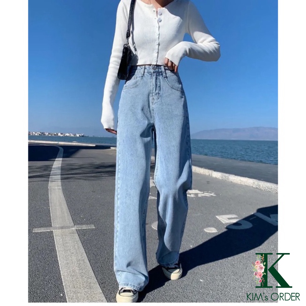 Quần Jean Nữ Màu Xanh Nhạt Ống Suông Dài Cạp Lưng Cao Basic Ulzzang Đi Học Đi Làm Đi Chơi Năng Động Cá Tính Chất Đẹp
